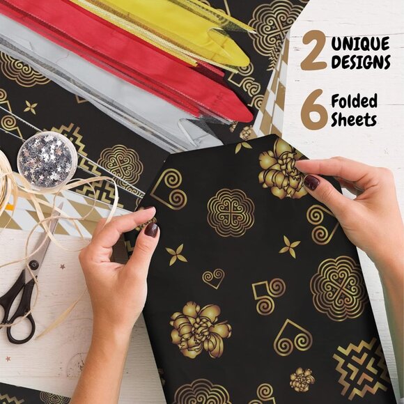 Wrapping Paper Sheets (6) and Pull Bows (3) Folded Flat - Picture 6 of 7
